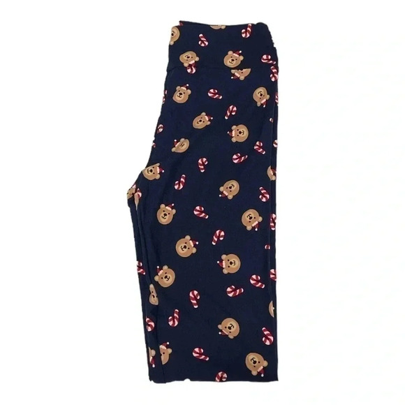 Lularoe Dream Holiday Bear Candy Cane Tween Size Leggings NWOT - Picture 1 of 4